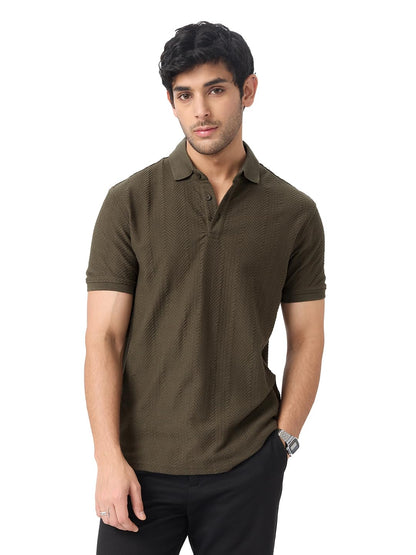 The Souled Store Official Textured Polo : Cedar Men and Boys Short Sleeves Collared Neck Multicolor Printed Regular Fit Cotton B