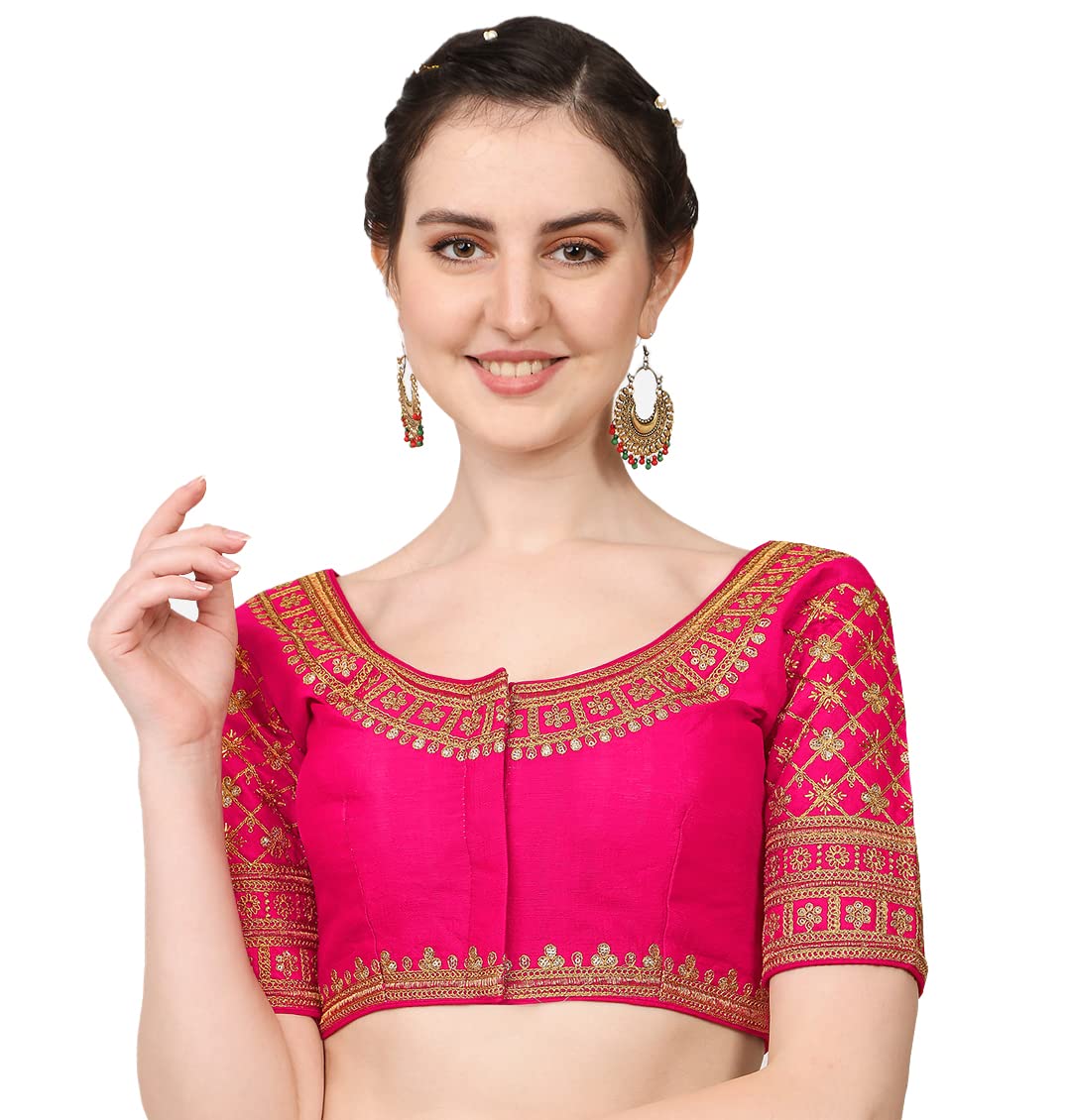Pujia Mills WomenS Silk Embroidery Sequin Stone Work Readymade Saree Blouse