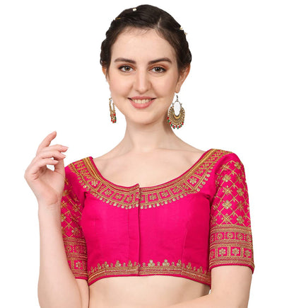 Pujia Mills WomenS Silk Embroidery Sequin Stone Work Readymade Saree Blouse