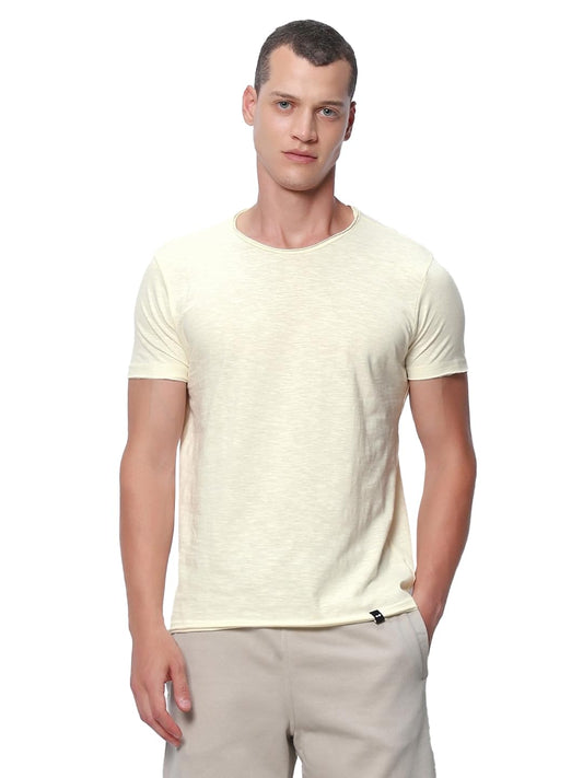 Bewakoof Air 1.0 Mens Solid Regular Fit Half Sleeve Round Neck Slub Cotton Jersey T-Shirt_659678_Green_M