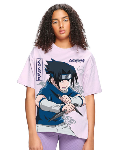 Bewakoof Official Naruto Merchandise Womens Graphic Printed Oversized Fit Half Sleeve Round Neck Cotton Jersey T-Shirt 625471 P