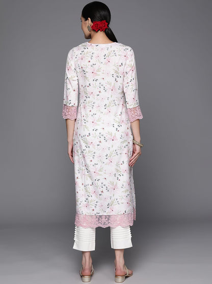 Libas Off White Embellished Cotton Straight Kurta