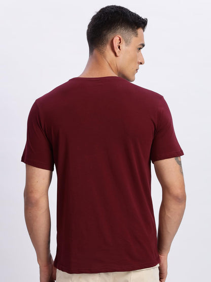 ADRO Men's Graphic Printed 100% Cotton T-Shirt - Regular Fit, Printed T-Shirts for Men (RN24-RAC-MR_Maroon)