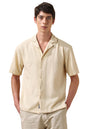 Dennis Lingo Men Textured Polyester Cuban Collar Half Sleeves Relaxed Fit Shirt Beige