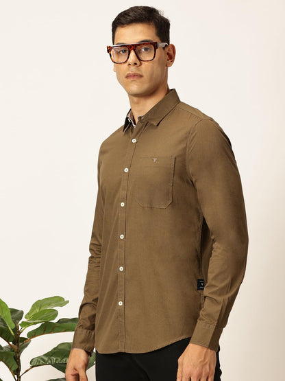 Thomas Scott 100% Cotton Long Sleeve Solid Regular Fit Casual Shirts for Mens Olive