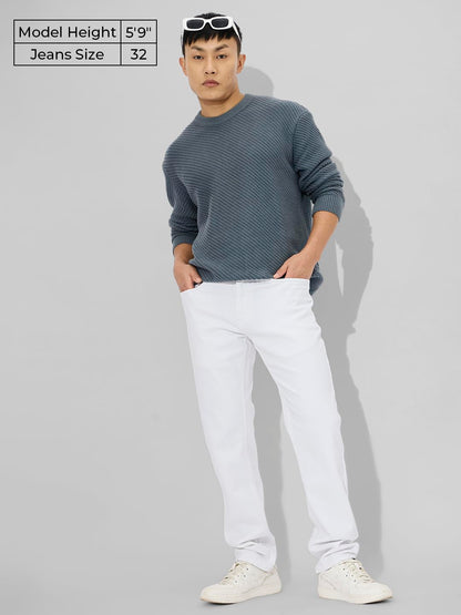 The Souled Store DenimOriginals: Ivory Men and Boys Buttoned Solid Cotton Blend Classic Fit Jeans