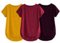Fabricorn Combo Of Three Plain Maroon, Mustard Yellow And Wine Round Neck Up And Down Cotton Tshirt For Women (Maroon, Mustard Y