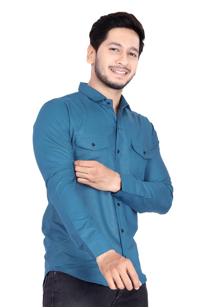 Rebelify MenS Cotton Shirt With Pockets Full Sleeves Spread Collar Solid Pattern Botton Down Closure Regular Fit And Standard L