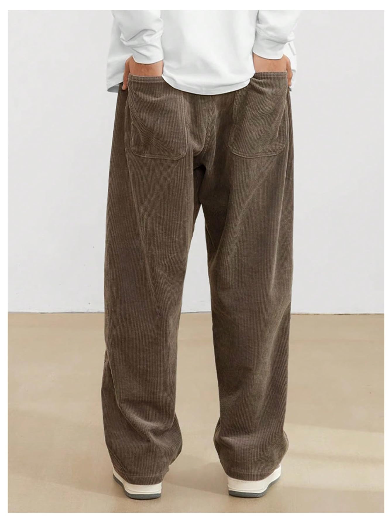 AVANOVA Mens Brown Front Tie Loose Fit Corduroy Baggy Long Slacks Chino Pants with Slant Pocket Simple Casual Trousers, Going O