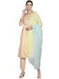 ishin Women's Peach Embellished A-Line Kurta set With Trouser and Dupatta