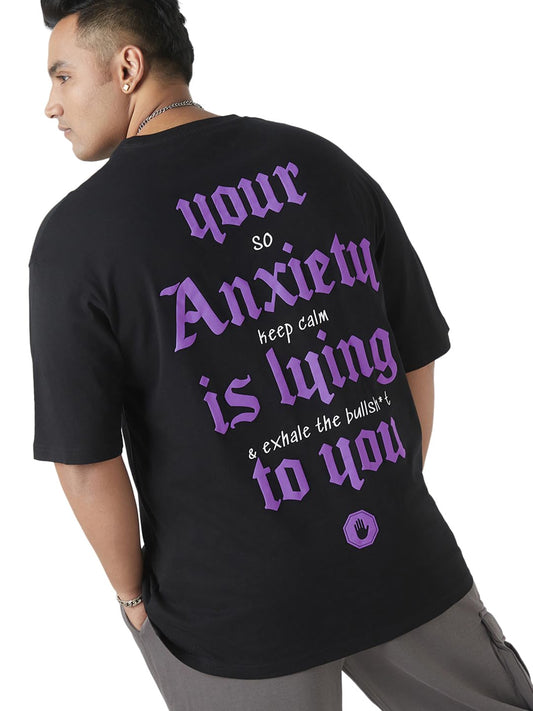 Bewakoof Plus Mens Typography Oversized Fit Half Sleeve Round Neck Cotton Plus Size T-Shirt_652581_Black_3XL