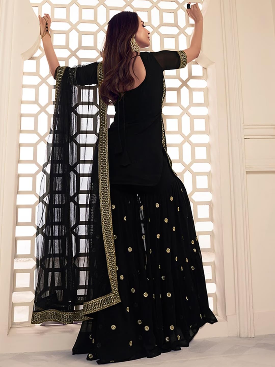 Fashion Basket Georgette Embroidered Kurta Set For Women Black