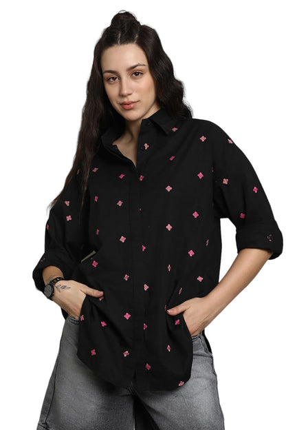 High Star WomenS Oversized Fit Shirt (Hswshs2432_Jun_Black