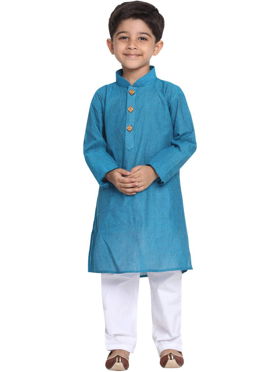 Jbn Creation Boys Pure Cotton Azure And White Kurta Pyjama Set - Ethnic Elegance For Festivals | Comfortable Traditional Pure So