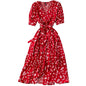 Gufrina Dresses for Women Half Sleeve || Floral Print || V-Neck and Puff Sleeves || Front Open Button & Tie-Up || Midi Dress (Re