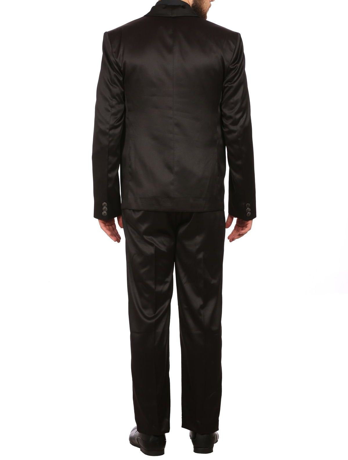 WINTAGE Mens Poly Blend Notched Lapel Black Tuxedo 3Pc Suit
