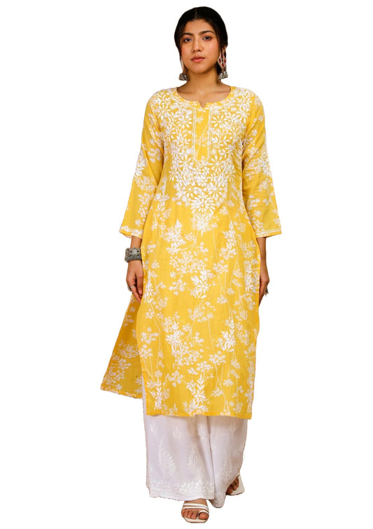ANNI DESIGNER Women's Cotton Blend Straight Chikankari Embroidered Kurta