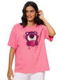 The Souled Store Official Toy Story: Lotso Love Women and Girls Short Sleeves Round Neck Embroidered Cotton Oversized T-Shirts P
