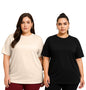 Juneberry 100% Pure Cotton Oversized Baggy Fit Drop Shoulder Solid Core Plus Size T-Shirt Combo For Women (Pack Of 2) (Po2_Jb_Ps