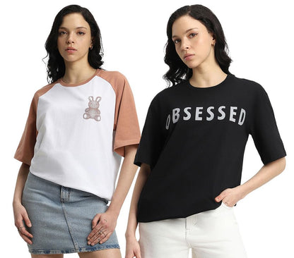 Juneberry Pure 100% Cotton Oversized Loose Baggy Fit Drop Shoulder Latest Aesthetic & Cool Graphic Prinred Half Sleeve T-Shirts