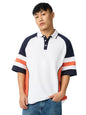 The Souled Store Originals: Flame Men and Boys Short Sleeve Collared Neck White and Yellow Graphic Printed Cotton Oversized Polo