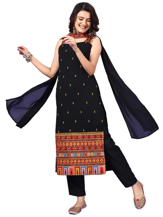 Wedani Black Georgette Embroidered Kurta Set for Women