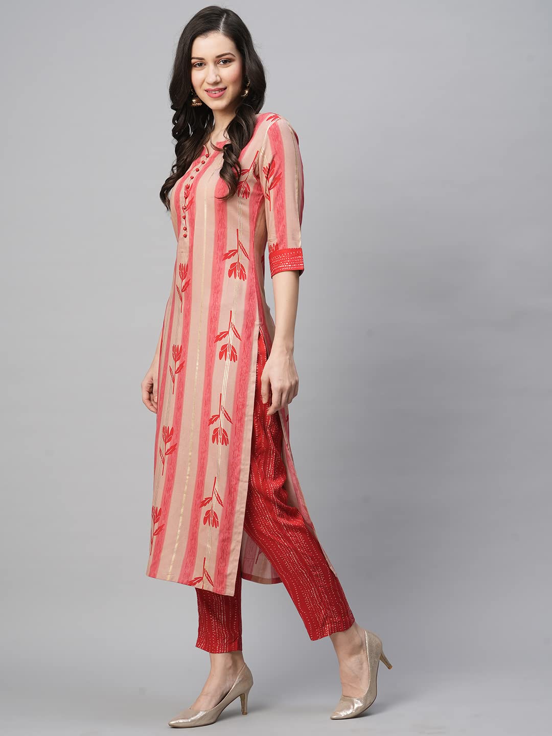 GoSriKi Women's Cotton Blend Straight Printed Kurta with Pant (Dania-Nw-GS)