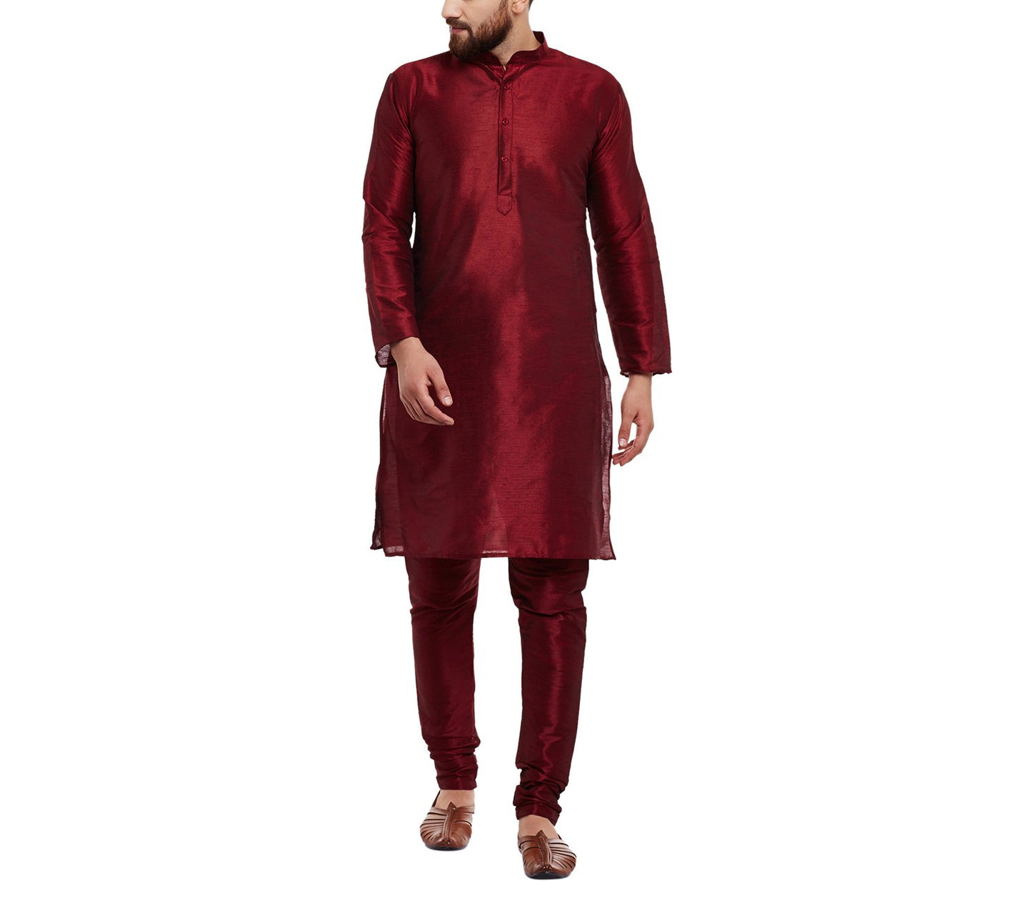 SOJANYA (Since 1958 Men's Dupion Silk Classic Solid ONLY Long Kurta Maroon