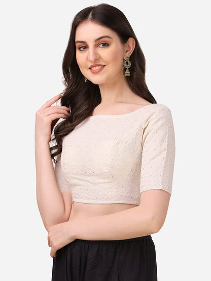 Oomph! Traditional Cotton Fabric Blouse For Women | Round Neck., Elbow Length Sleeves | Wedding & Festival Wear | Comfortable &