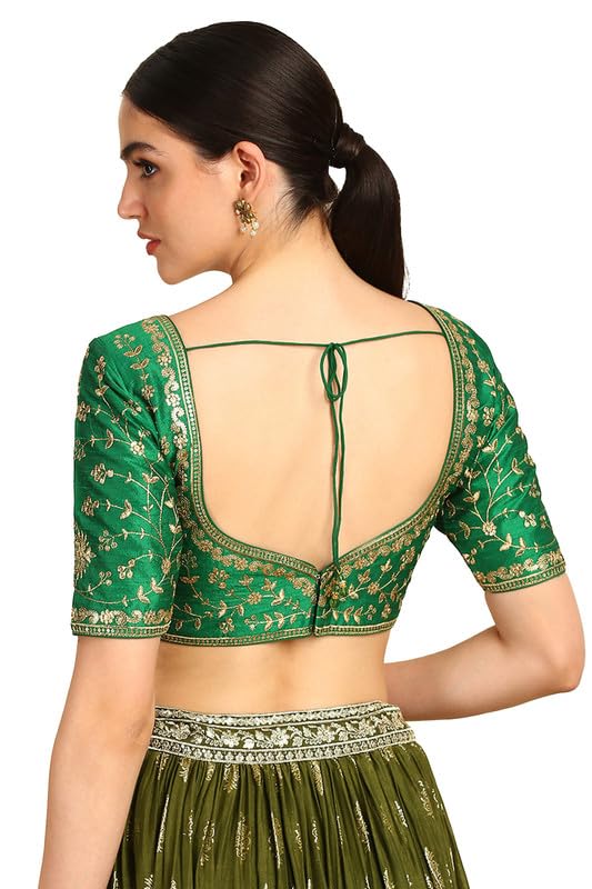 Soch Womens Green Zari Embroidered Silk Blend Padded Blouse with Sequins