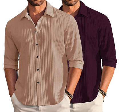 Deelmo Combo Of MenS Casual Button Down Shirts Long Sleeve Linen Shirt Fashion Textured Summer Shirts Pack Of 2