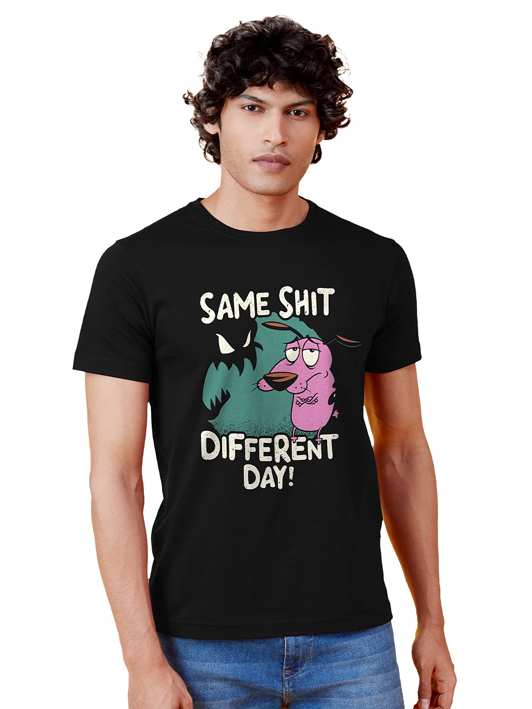 The Souled Store |Courage Same Shit Round Neck Mens and Boys T-Shirt |Half Sleeve Graphic Printed | 100% Cotton Black Color T-Sh