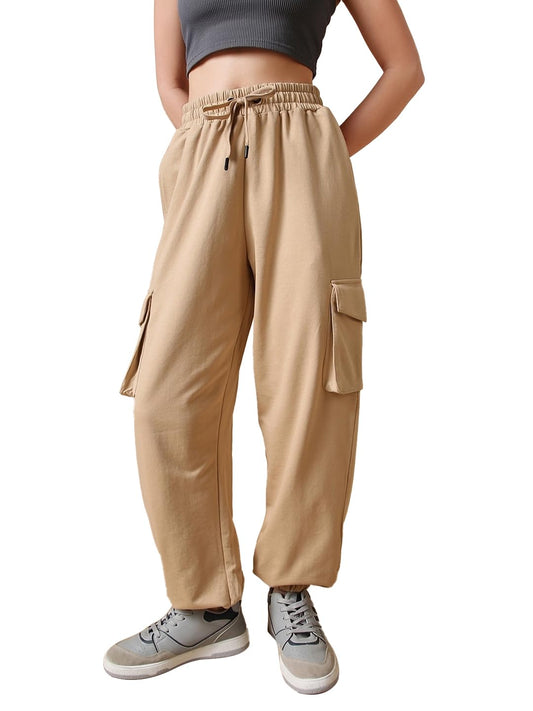 Bewakoof Air 1.0 Womens Solid Super Loose Fit Joggers_585682_Brown_S, Mid Rise