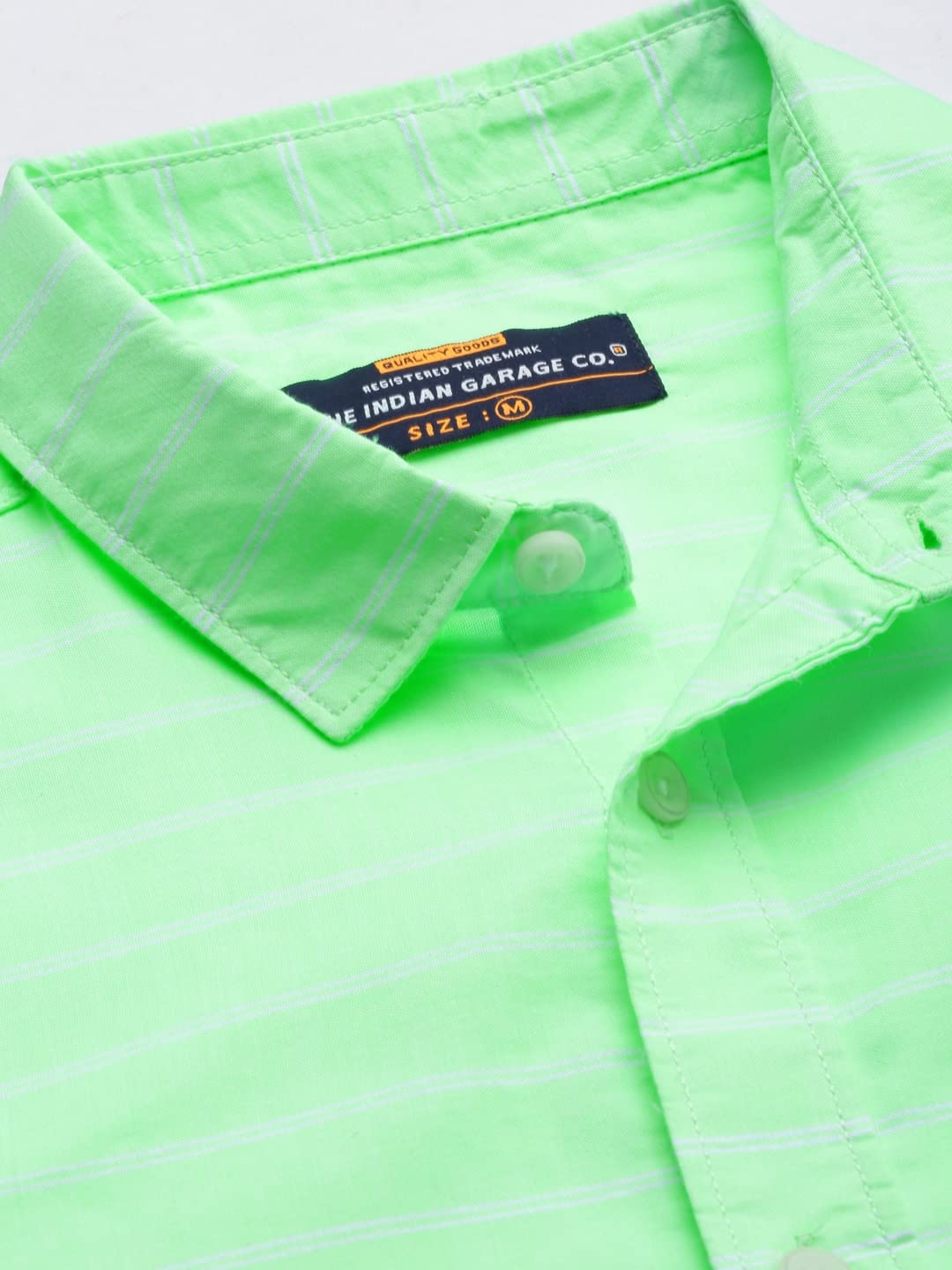 The Indian Garage Co Men Green Striped Slim Fit Cotton Casual Shirt