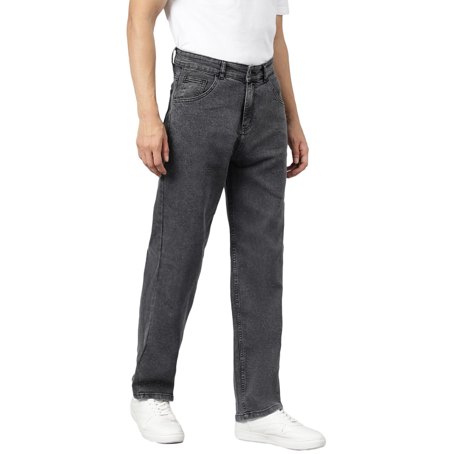 KOTTY Mens Cotton Lycra Blend Relaxed Fit Mid Rise Jeans Jet Black