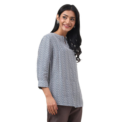 Fabindia WomenS Printed Regular Fit Top (2110590Blue_Blue