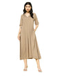 Varanga Women Beige Shirt Collar A-Line Dress  Comfortable Short Sleeves Calf Length Dress For Stylish Everyday Wear, Office & C