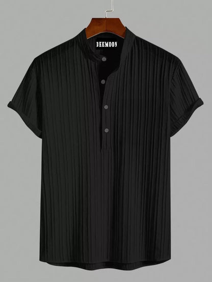 Deemoon MenS Polyster Kurta With Mandarin Collar, Half Placket Buttons, Front Pocket | Half Sleeves | Soft & Breathable Fabric