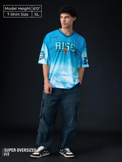 The Souled Store Superman: Rise to The Top Men and Boys Elbow Sleeves V-Neck Blue Graphic Printed Polyester Breathable Lightweig