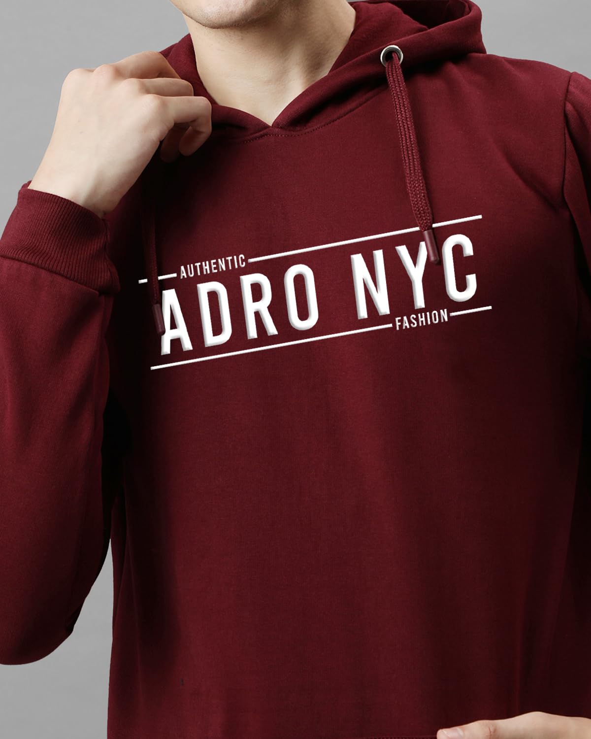 ADRO Men's Cotton Neck Hooded Sweatshirt (H24-ADRO-MR_Maroon
