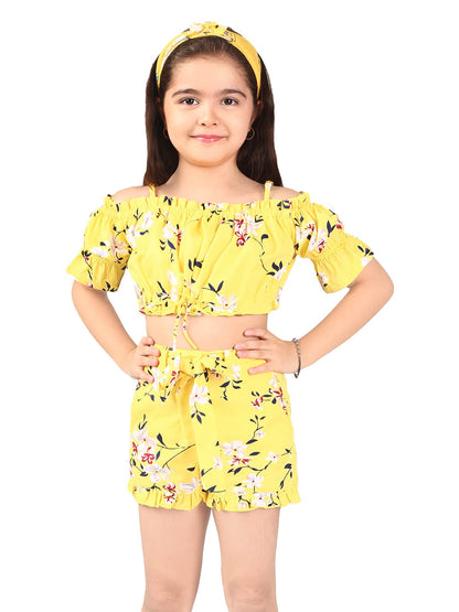 Naughty Ninos Girls Yellow & Mustard Pink Top With Shorts