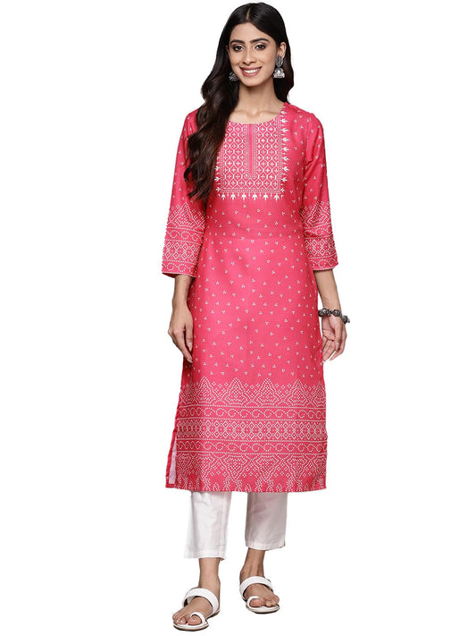 ishin Women's Silk Ethnic Motifs Black Straight Kurta