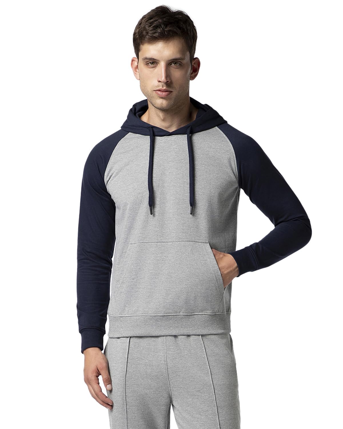 FYLTR Mens Casual Colourblock Raglan Hoodie with Drawstrings - Utility Pockets | Ribbed Hem & Cuff