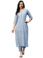 Gosriki WomenS Cotton Blend Straight Printed Kurta With Palazzo (Padwil Blue_3Xl-Go_ Blue_Xxx-Large)