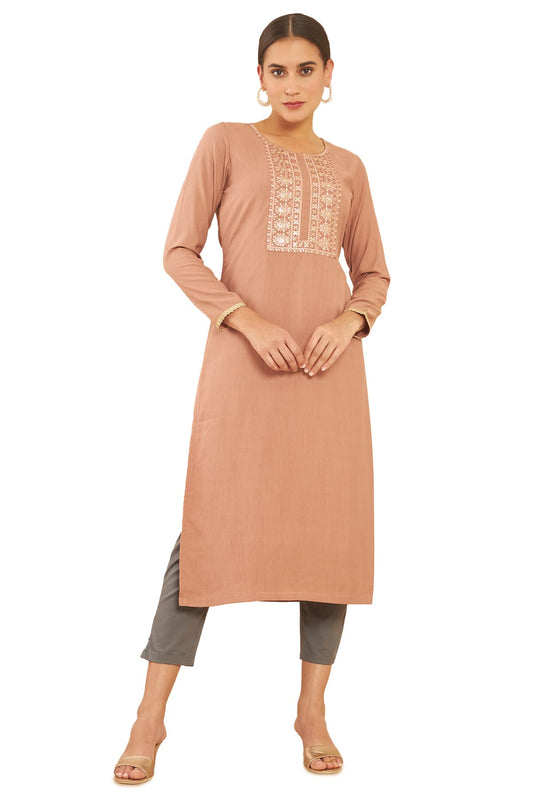 Soch Women Pink Crepe Solid Kurta
