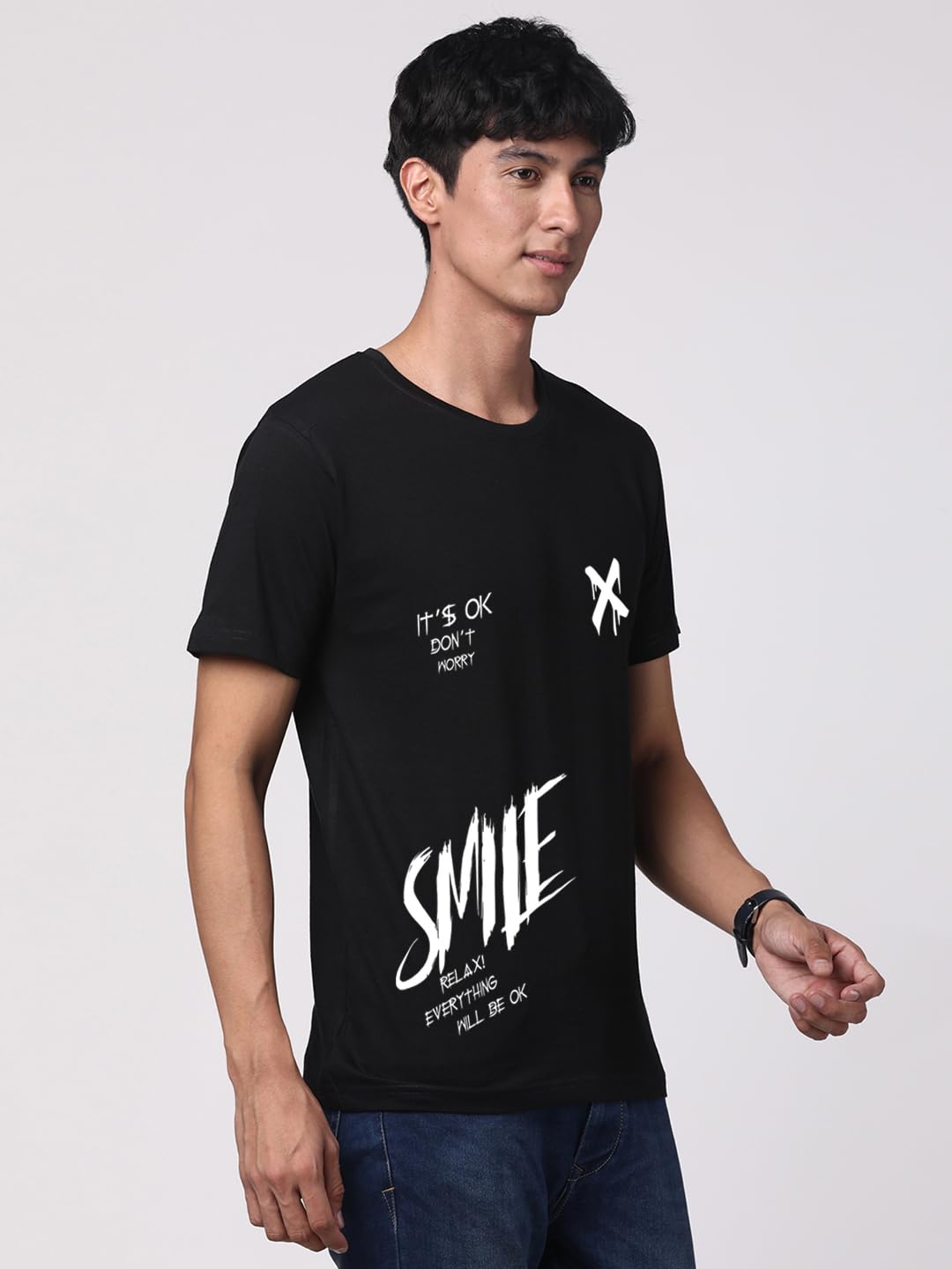 ADRO Mens Smile Printed Cotton T-Shirt_RN24-L2-SMILE-BL