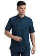 Turtle Men Cotton Lyocell Blue Checkered Slim Fit Half Sleeve Casual Shirt