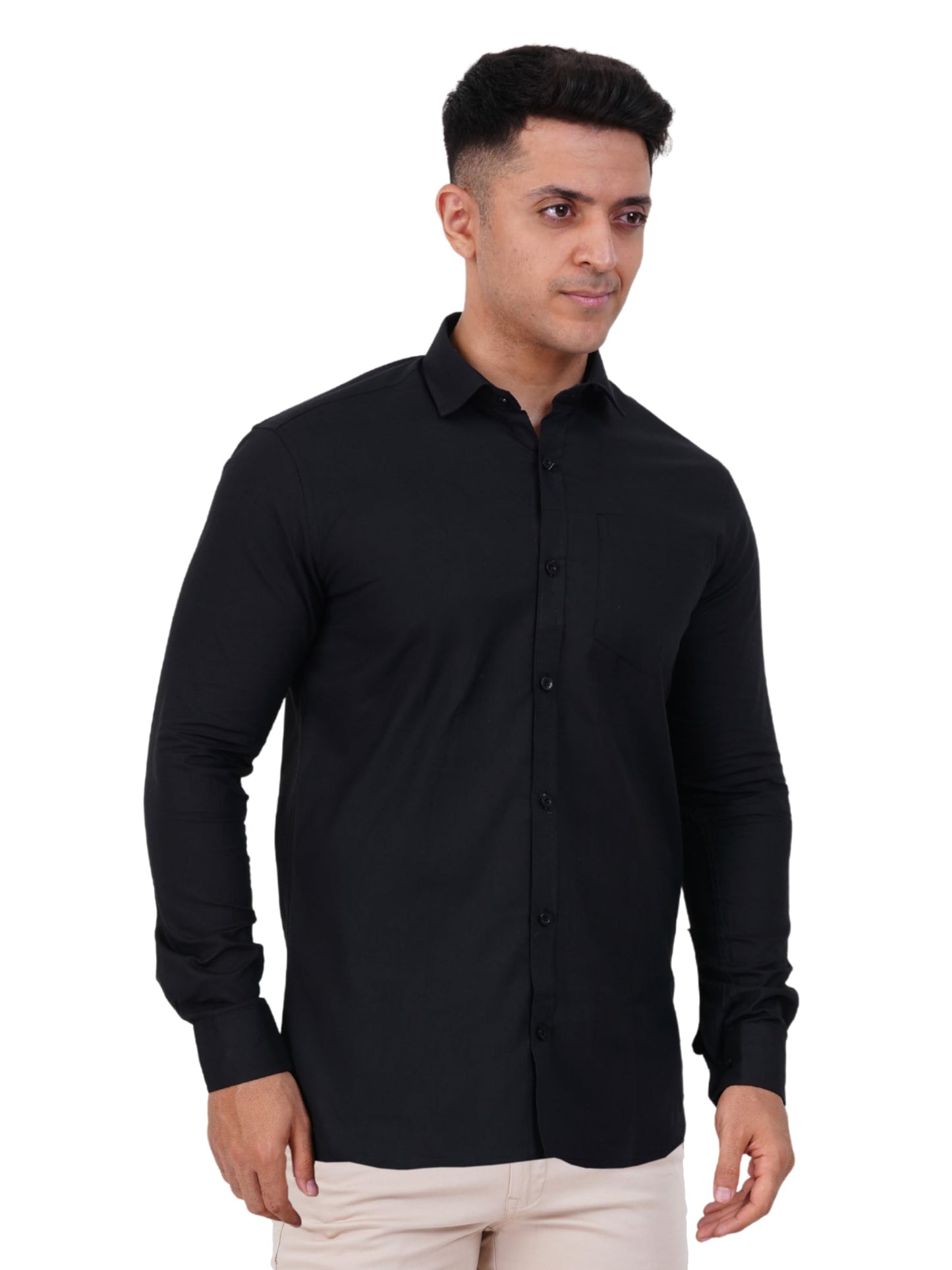 PRAKASAM COTTON Black Half Sleeve Shirt for Mens/Regular Fit Cotton Black Half Sleeve Shirt for Mens