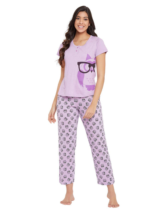 Clovia Cotton Night Suits for Women, Night Dresses, Pajama Set, Night Suit Set, Night Wear, Lounge Wear Set - Top & Pajama Set (