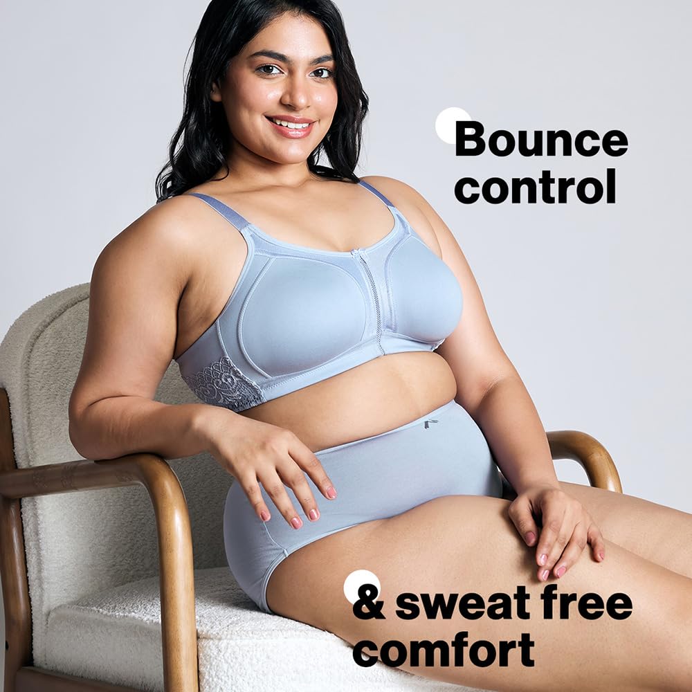 Nykd By Nykaa WomenS Full Support M-Frame Heavy Bust Everyday Cotton Bra | Non-Padded | Wireless | Full Coverage| Bra, Nyb101, L